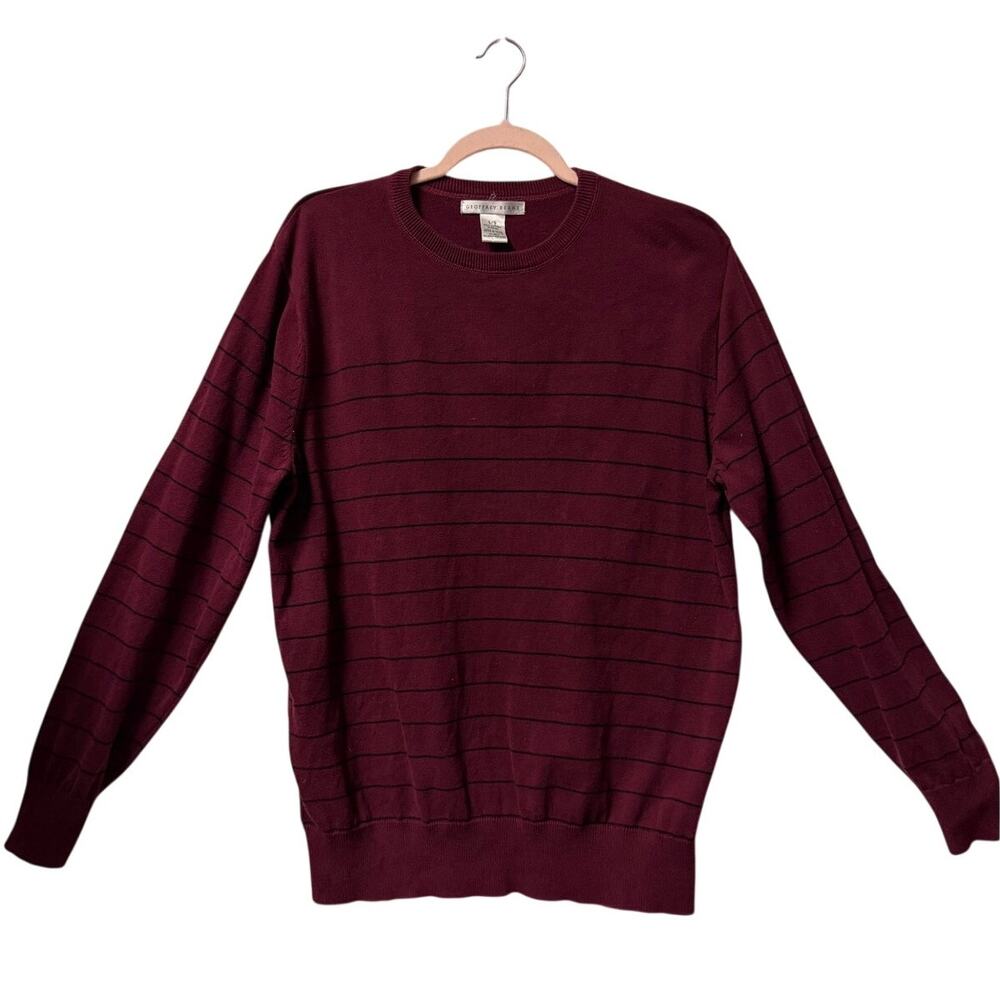 Geoffrey Beene Men's Burgundy Striped Crewneck Knit Sweater Large